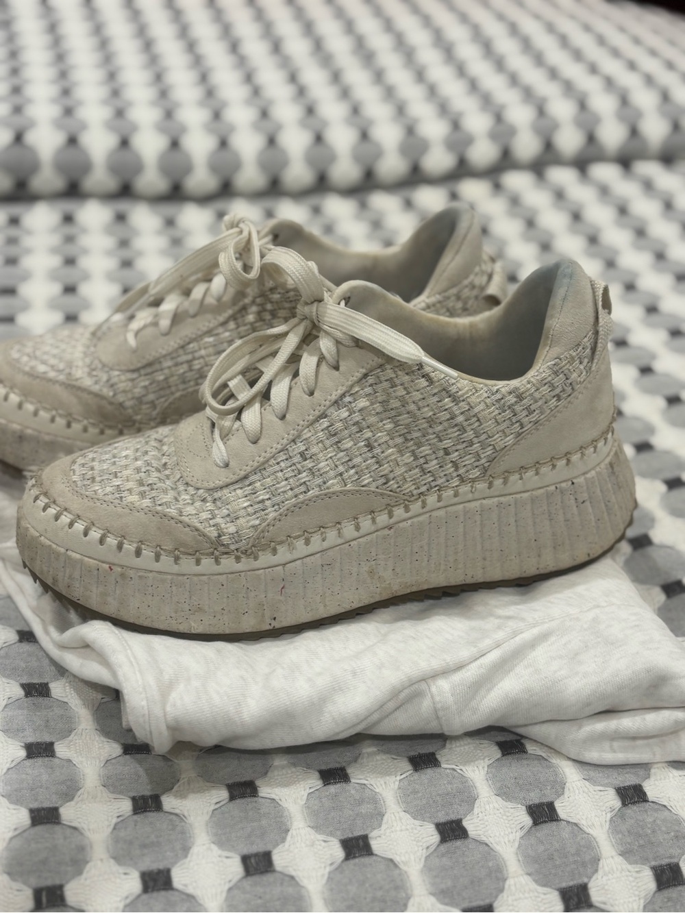 Woven Platform Lace-Up Sneakers - Neutral Beige